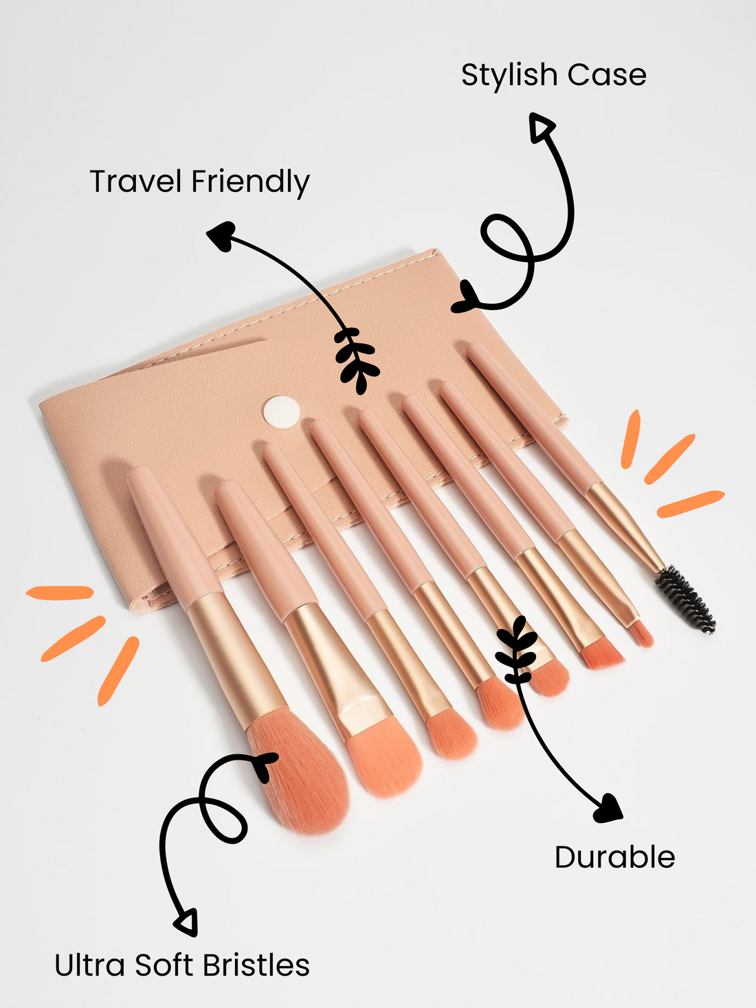 8 Brush Pouch Set - Powder Pink